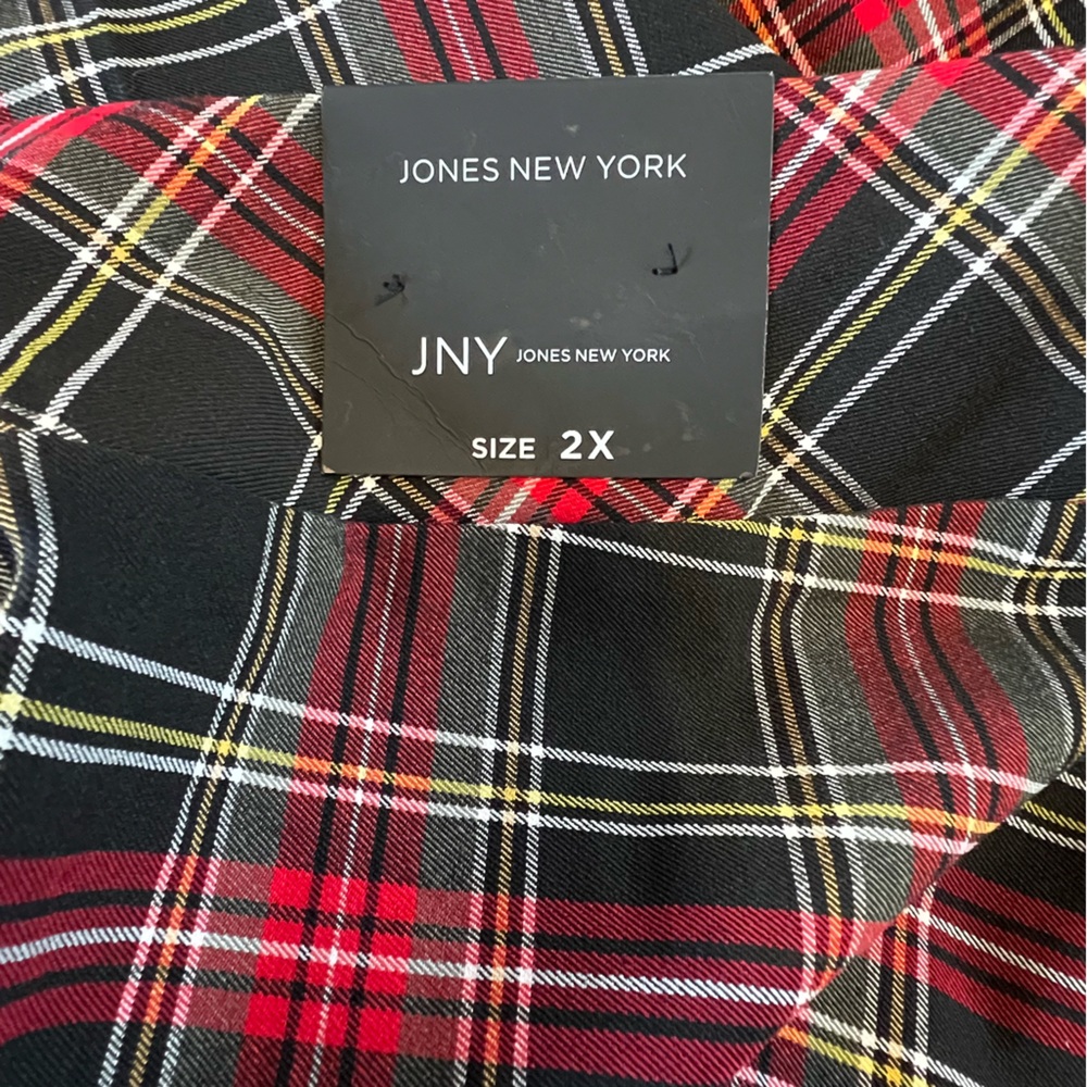 NWT JONES NEW YORK Pants Women Plus Size 2X Black Tartan Plaid Pull On Slim Leg - Picture 5 of 8